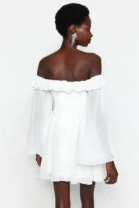 TRENDYOLMİLLA Bridal White A-Cut with flywheel Siphon Boho Wedding/Marriage Evening Gown Flight Flight Graduation Dress - Image 11