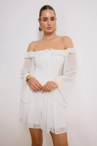 TRENDYOLMİLLA Bridal White A-Cut with flywheel Siphon Boho Wedding/Marriage Evening Gown Flight Flight Graduation Dress - Image 2