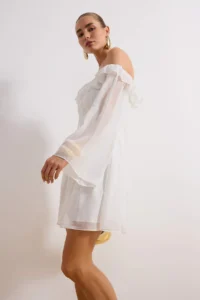 TRENDYOLMİLLA Bridal White A-Cut with flywheel Siphon Boho Wedding/Marriage Evening Gown Flight Flight Graduation Dress - Image 3