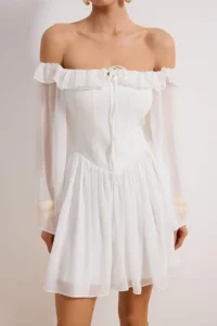 TRENDYOLMİLLA Bridal White A-Cut with flywheel Siphon Boho Wedding/Marriage Evening Gown Flight Flight Graduation Dress - Image 4