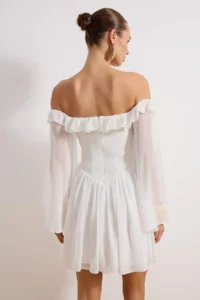 TRENDYOLMİLLA Bridal White A-Cut with flywheel Siphon Boho Wedding/Marriage Evening Gown Flight Flight Graduation Dress - Image 5