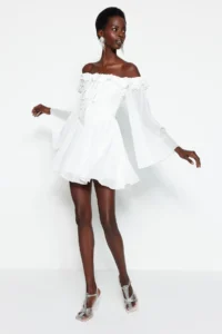 TRENDYOLMİLLA Bridal White A-Cut with flywheel Siphon Boho Wedding/Marriage Evening Gown Flight Flight Graduation Dress - Image 6