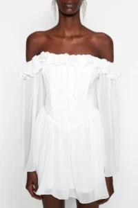 TRENDYOLMİLLA Bridal White A-Cut with flywheel Siphon Boho Wedding/Marriage Evening Gown Flight Flight Graduation Dress - Image 9