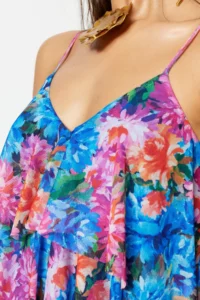 TRENDYOLMİLLA Multicolored Lined A-Cut Floral Tulle Knitting Short Flight Flight Evening Gown Graduation Dress - Image 4