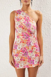 TRENDYOLMİLLA Multicolored Floral Fitted Waist Low-cut Evening Gown Night Graduation Dress - Image 3