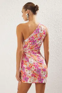 TRENDYOLMİLLA Multicolored Floral Fitted Waist Low-cut Evening Gown Night Graduation Dress - Image 5