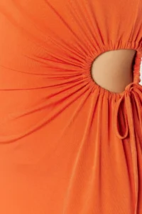 TRENDYOLMİLLA Orange Fitted Waist Low-cut Knitting Evening Gown Night Graduation Dress - Image 5