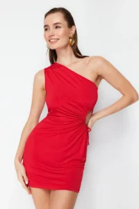 TRENDYOLMİLLA Rejection Fitted Waist Low-cut Knitting Evening Gown Night Graduation Dress