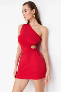 TRENDYOLMİLLA Rejection Fitted Waist Low-cut Knitting Evening Gown Night Graduation Dress - Image 3