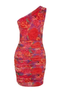 TRENDYOLMİLLA Multicolored Lined Fitted flower patterned Short Chic Evening Gown Gece Graduation Dress - Image 7