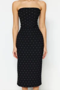 TRENDYOLMİLLA Black Body-Fitting Lined Shiny Stone Weaving Chic Evening Gown Gece Graduation Dress - Image 4