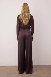 TRENDYOLMİLLA Brown Plain Weaving Satin Elegant/Evening Pants - Image 4