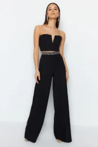 TRENDYOLMİLLA Black Stone Belt Detailed Weaving Pants
