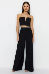 TRENDYOLMİLLA Black Stone Belt Detailed Weaving Pants - Image 3