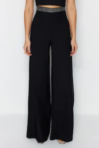 TRENDYOLMİLLA Black Stone Belt Detailed Weaving Pants - Image 4
