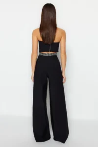 TRENDYOLMİLLA Black Stone Belt Detailed Weaving Pants - Image 6