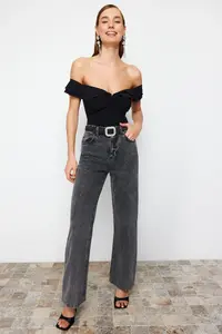 TRENDYOLMİLLA Black Flounce Detailed Frilly snaps Knitting Bodysuit .D.00014 - Image 3