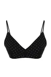 TRENDYOLMİLLA Black Crop Shiny Stone Weaving Bustier