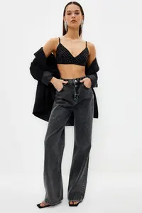 TRENDYOLMİLLA Black Crop Shiny Stone Weaving Bustier - Image 3