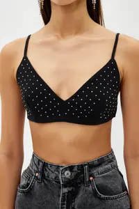 TRENDYOLMİLLA Black Crop Shiny Stone Weaving Bustier - Image 5
