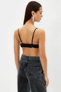TRENDYOLMİLLA Black Crop Shiny Stone Weaving Bustier - Image 6