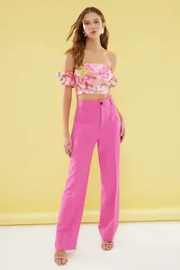 TRENDYOLMİLLA Multicolored flower patterned Crop Weaving Bustier - Image 2