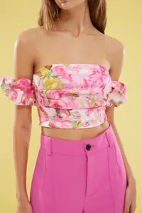 TRENDYOLMİLLA Multicolored flower patterned Crop Weaving Bustier - Image 3