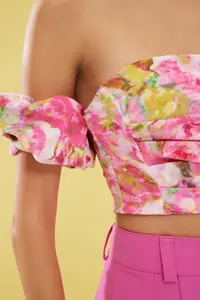 TRENDYOLMİLLA Multicolored flower patterned Crop Weaving Bustier - Image 4