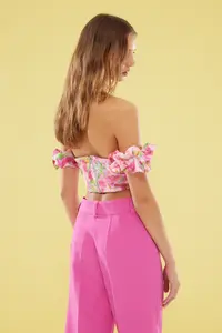 TRENDYOLMİLLA Multicolored flower patterned Crop Weaving Bustier - Image 5