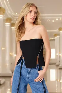 TRENDYOLMİLLA Black Zippered Weaving Bustier