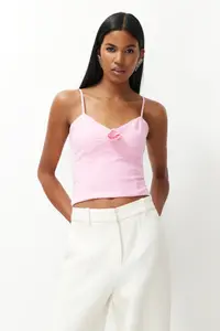 TRENDYOLMİLLA Pink Crop Rose Detailed Weaving Bustier