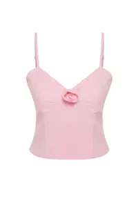 TRENDYOLMİLLA Pink Crop Rose Detailed Weaving Bustier - Image 7