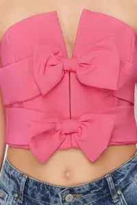 TRENDYOLMİLLA Pink Crop Bow Detailed Weaving Bustier - Image 4