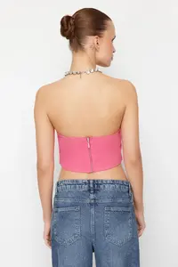 TRENDYOLMİLLA Pink Crop Bow Detailed Weaving Bustier - Image 6