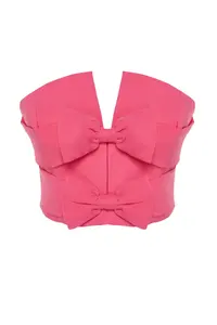 TRENDYOLMİLLA Pink Crop Bow Detailed Weaving Bustier - Image 7
