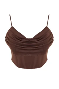 TRENDYOLMİLLA Brown Corset Detailed Knitting Tulle Blouse