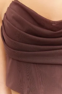 TRENDYOLMİLLA Brown Corset Detailed Knitting Tulle Blouse - Image 6
