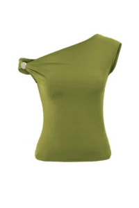 TRENDYOLMİLLA Oil Green Plain Asymmetric Collar Sleeveless Knitting Sandy Elegant/Evening Blouse - Image 6