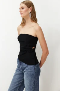 TRENDYOLMİLLA Black Cut Out/Window Detailed Knitting Blouse - Image 2