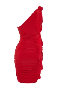 TRENDYOLMİLLA Rejection Draped Rose and Frilly Knitting Short / Mini Chic Evening Gown Gece Graduation Dress - Image 8