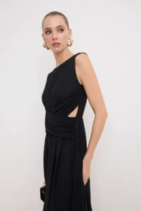 TRENDYOLMİLLA Black Floral Skirt Opened at Waist Cut Out Knitting Tulle Maxi Lined Elegant/Evening Dress - Image 2