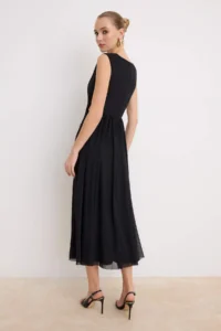 TRENDYOLMİLLA Black Floral Skirt Opened at Waist Cut Out Knitting Tulle Maxi Lined Elegant/Evening Dress - Image 4