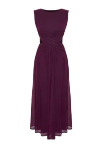 TRENDYOLMİLLA Purple A-Cut Cut Out/Window Detailed Flight Tulle Knitting Midi Evening Gown Graduation Dress - Image 2