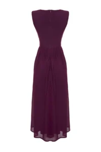 TRENDYOLMİLLA Purple A-Cut Cut Out/Window Detailed Flight Tulle Knitting Midi Evening Gown Graduation Dress - Image 3