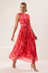 TRENDYOLMİLLA Pink-Multicolored A-Cut Cut Out/Window Detailed Flight Tulle Evening Gown Graduation Dress