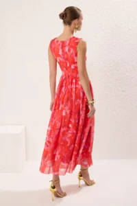 TRENDYOLMİLLA Pink-Multicolored A-Cut Cut Out/Window Detailed Flight Tulle Evening Gown Graduation Dress - Image 4