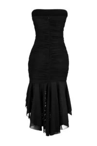 TRENDYOLMİLLA Black Fitted Ruffle Detailed Knitting Tulle Dress - Image 8