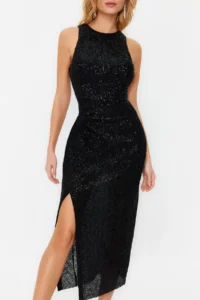 TRENDYOLMİLLA Black Body-Fitting Knitting shiny Sequin Knitting Sequin Chic Evening Gown her dress - Image 4