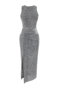 TRENDYOLMİLLA Silver Body-Fitting shiny Sequin Knitting Sequin Chic Evening Gown her dress - Image 9