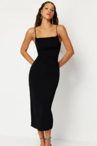 TRENDYOLMİLLA Black shiny Knitting Chic Evening Gown her dress - Image 2